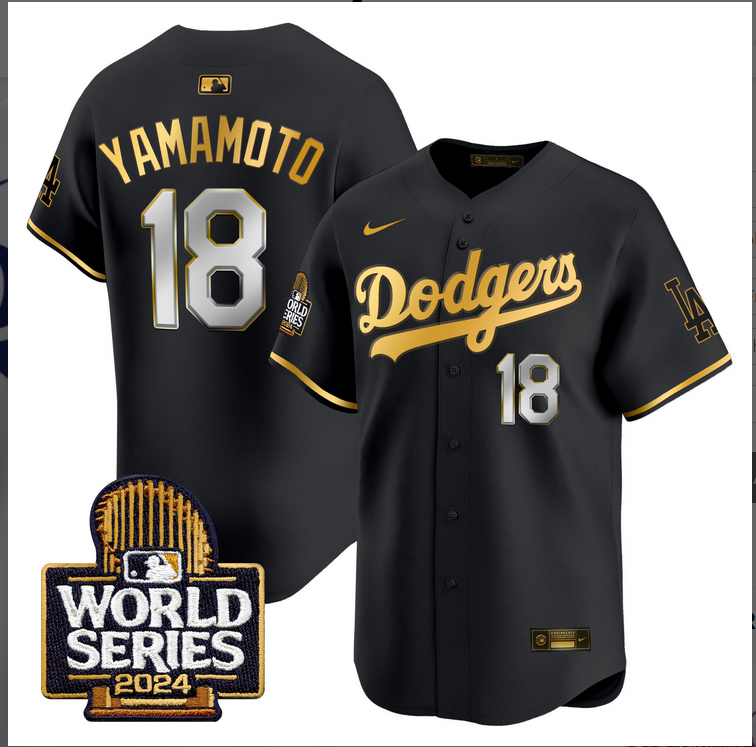 Men MLB Los Angeles Dodgers 18 Yamamoto black 2024 World Series Champions Patch Limited Jersey20241105